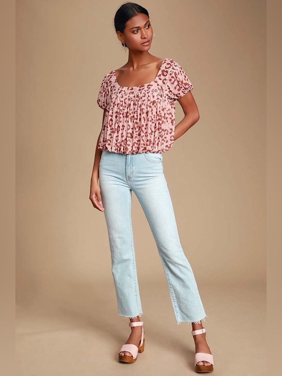 Free People Meg's Blouse Blush Pink Leopard Print Top , sz : medium - Picture 2 of 11